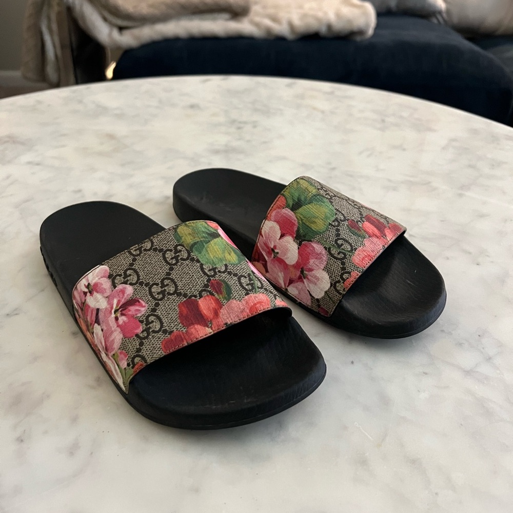 Gucci kids Floral Slide Sandals - Black and Multicolor